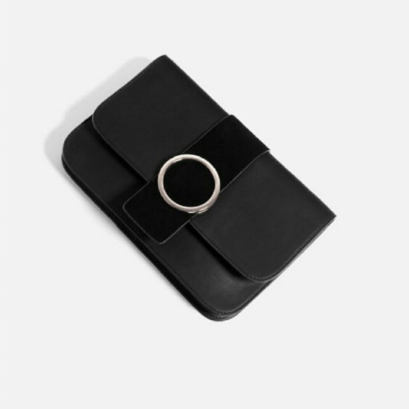 ZARA SPLIT SUEDE BLACK CLUTCH WITH SILVER BUCKLE BRAND NEW WITH TAGS